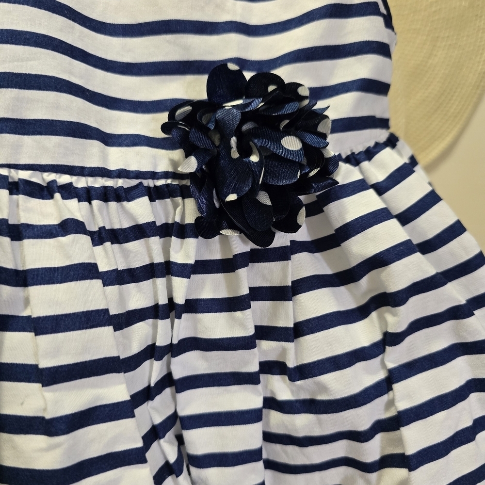 Navy and White Striped Kids Dress - Picture 3 of 8